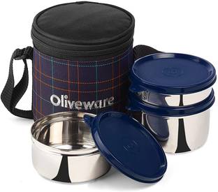 Oliveware Bliss Lunch Box | Stainless Steel Containers| Leak Proof | Easy to Carry 3 Containers Lunch Box