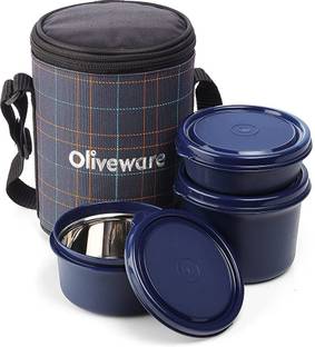 Oliveware New Mini Insulated Tiffin with 3 , Each, Orange 3 Containers Lunch Box