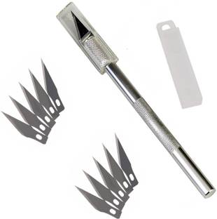 WOWSOME Detail Pen Knife Handle With 10 Interchangeable Sharp Blades For crafts &carving Metal Grip Hand-held Paper Cutter