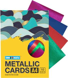 DOODLEDASH Metallic Cards 4 Shiny, Bright Colors A4 Size 250 GSM (Pack of 10 Sheets) Metallic Cards A4 250 gsm Coloured Paper