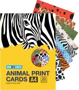 DOODLEDASH Animal Print Cards 8 Designs A4 Size 250 GSM Acid Free (Pack of 20 Sheets)
