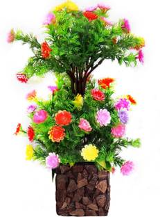zonezer set of 1 multicolor plant with expensive coconut wood pot. Multicolor Sunflower Artificial Flower  with Pot