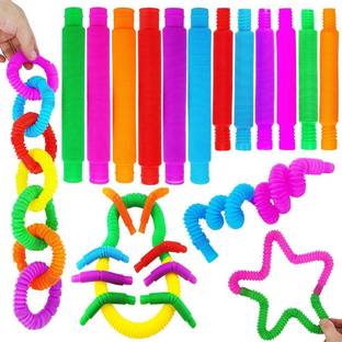 Critom Occupational Therapy Fidget Toys Pack of 12 (Multi Color) Pop Tubes Gag Toy