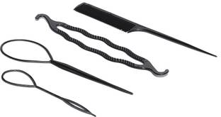 LYTIX Pack of 4, Black Plastic DIY Styling Tools Pull  Clips For Women pin Hair Extension
