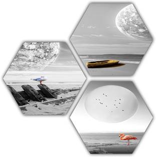 pnf Landscape art scenery Set of 3 piece Hexagon MDF-712- Digital Reprint 17 inch x 17 inch Painting