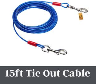 Foodie Puppies 15 ft Tie-Out Cable for Dogs up to 60LBS Extra Strong Weather Tangle Resistant Vinyl Coated Galvanized Leash for Dog 457.2 cm Dog Cord Leash