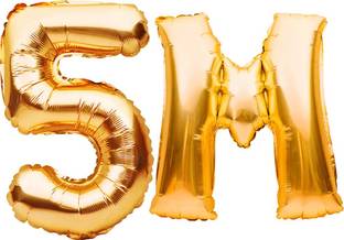 PARTY MIDLINKERZ Solid 5 Million Numbers Celebration Solid Golden '5M' Numerical Foil Balloon Letter Balloon