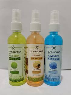 SANIGRID 100 ML ( Pack Of 3 ) (Aloe-Vera,Lavender,Sandal) Hand Sanitizer Bottle