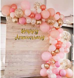 ZYRIC Solid Happy Anniversary Decoration Kits With Rose Gold Balloons Balloon