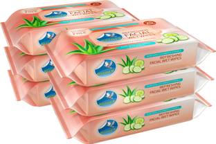 GLIDER Facial Wipes Enriched with Aloe Vera,Cucumber & Vitamin E |Pack of 6