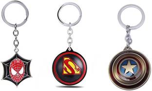 OHZEN Spiderman,Superman,Captain America Shield Rotating Keychain best quality Key Chain