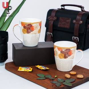U.P.C. Flower Series Fine Bone China Ceramics 300ml (Pack of 2) Bone China Coffee Mug
