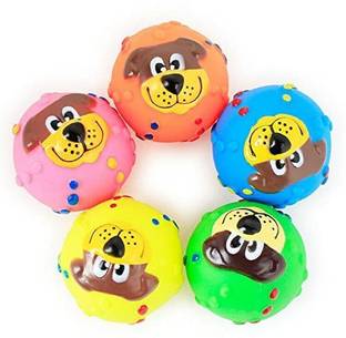 Rvpaws Pets Face Print Squeaky Rubber Interactive Toy For Puppies and Small Dogs - 1Pcs Rubber Ball For Dog