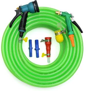 SUNICE 20 METER GREEN BRAIDED 3-LAYERED(SIZE:12mm,0.5inch)HOSE & Combo Spray Gun
