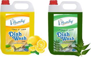 Bumily 1+1 ltr liquid dish wash gel green lemon + yellow lemon fragnance (2ltr) Dish Cleaning Gel