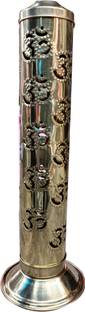 Craft World OM Design Brass Agarbatti Stand with Ash Catcher Brass Incense Holder Set (Gold) Brass Table Diya