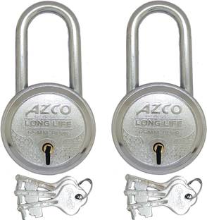 Azco Long 65mm-8 Levers, Double Lock with Silver Chrome Finish (combo Offer) 2 Padlock