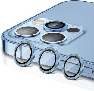 Evett Back Camera Lens Ring Guard Protector for iPhone 13 Pro Max HD Clearity Ultra Thin Alloy Metal Ring with Glass Blue