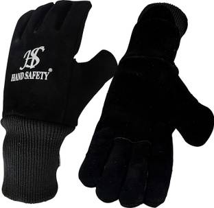 हैंड सेफ्टी Black Leather Welding Gloves With Knitted Rib Ideal For Welding Leather सेफ्टी ग्लव्स
