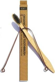 Oreayu Bamboo Toothbrush with Pure Copper Tongue Cleaner Combo Soft Toothbrush