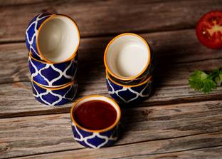 FREAKWAY Ceramic Mixing Bowl Freakway Handpainted Moroccan/Umrao Pattern Ceramic Dip Bowl/Chutney Bowl/Pickle Bowl/Sauce Bowl/Small Katori Set in Round Shape (40 ML, Small, Set of 6)