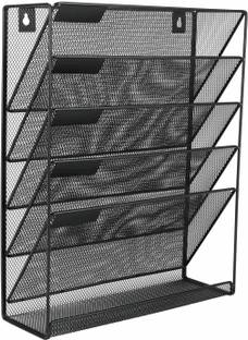 FosCadit 5 Compartments Metal Mesh Wall Mount Paper Letter Shelf Metal Vertical File Rack