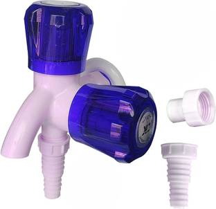 TechHark Heavy Duty PVC Material Two Way Bib Cock Tap (1/2") Pack of 1 Twin Elbow Faucet Faucet Set