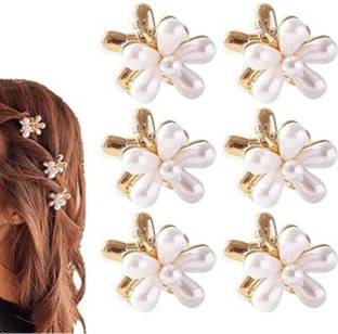 Myra Collection Pearl Mini Claw Clips (6 Piece) Flower Design Small Clutcher Hair Clip