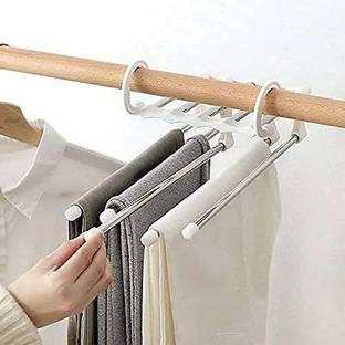 Triock 5 in 1 Multi-Layer, Clothes Steel, Folding, Non-Slip, Space Saving, Closet Steel Trousers Pack of 3 Hangers For  Trousers