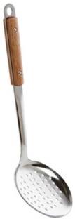 SIYANSHU 304 Steel Slotted Serving Spoon, Professional Skimmers Spoon Wooden Handle Kitchen Tool Set