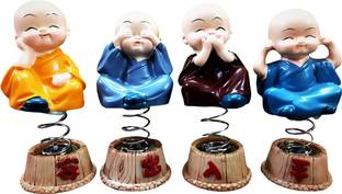 sidak Laughing Buddha Statue with Spring Stand for Home Decor Showpiece (Set of 4 Pcs) Decorative Showpiece  -  9 cm