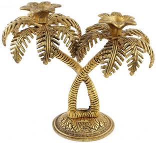 KridayKraft Metal (Palm) Khajur Tree Candle Stand for Home Decor & Candle Light Dinner,Table Decorative Showpiece  -  18 cm