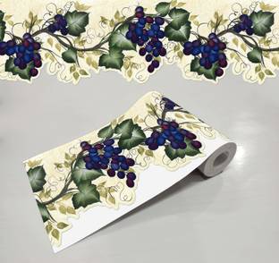 WALLDESIGN 609.6 cm Purple Grapevine Wall Edge Frame Architectural Border Sticker (5.25 In x 20 Ft) Self Adhesive Sticker