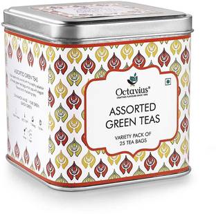 Octavius 3 Assorted Tea Flavors in Green Teas Cinnamon, Lemon Tea Bags Tin