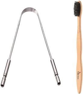 Oreayu Bamboo Charcoal Toothbrush Steel Tongue Cleaner Soft Toothbrush