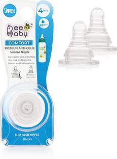 Beebaby Peristaltic Soft Silicone Standard Neck Nipple with carry case Pack of 2 (Medium Flow) Medium Flow Nipple