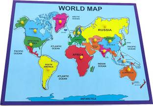 ANGO Wooden World Map Puzzle and Identifier Board with Knobs | Educational Puzzle