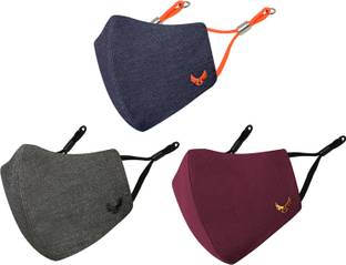 MASQ Wings 4 Layer Protective, Cotton Cloth Face Mask Combo for Men with Ear Loops Wings_Maroon_Grey_Denim_XL_03 Reusable, Washable Cloth Mask