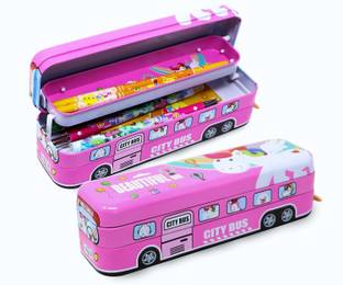 KIDIVO Unicorn Printed Metal Double Decker Bus NA Art Metal Pencil Box