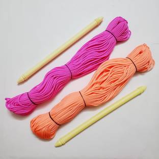 ShopTalk Macrame jhula dori ( set of 2 pink and peach ) with 2 plastic stick