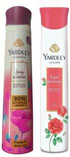 Yardley London 1 SPRING BLOSSOM , 1 ROYAL RED ROSE BODY SPRAY 150 ML EACH ,PACK OF 2 . Deodorant Spray  -  For Men & Women