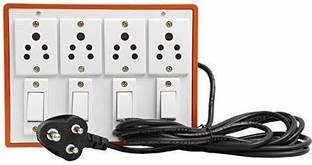 WISENT (4+4) Plastic Brown Extension Board 4 Sockets(5A) & 4 Switchs(5A)