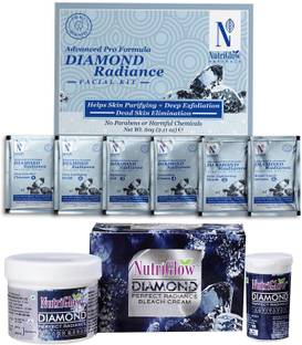 NutriGlow NATURAL'S Advanced Pro Formula Pack 2 Diamond Radiance Facial Kit 60gm & Bleach Cream 43gm