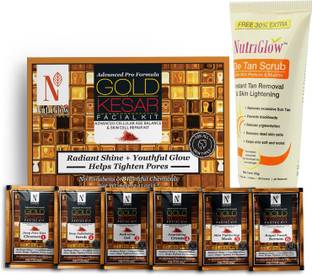 NutriGlow NATURAL'S Advanced Pro Formula Set of 2 Gold Kesar Facial Kit 60gm & De-Tan Scrub 65gm