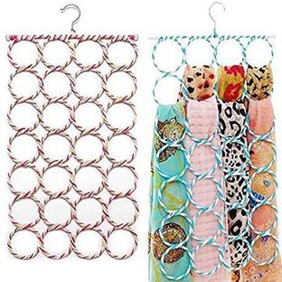 Gentle e kart ® 28 Slots Scarf/Dupatta Hanger Organizer, Multi Purpose 28 Rings Steel Scarf Hanger For  Scarf