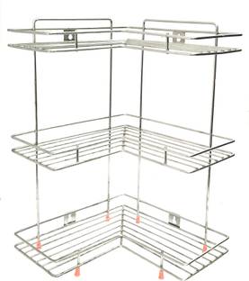 Shengshou Utensil Kitchen Rack Steel Stainless Steel 3 Tier L-Corner Stand for Kitchen and Bathroom, Multipurpose Storage Organizer, Shelf Rack, Bathroom Shelf Wall Mounted
