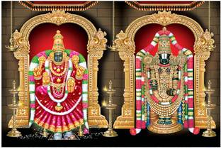 Tirupati Balaji and Padmavati Devi Sparkle Coated Self Adhesive Waterproof Painting Vinyl Poster Without Frame (24 x 36 inch) Fine Art Print
