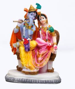 Sri Krishna Culture Medium Radha Krishna IdolSitting On Aasan-Height-4.5 Inches-Multicoloured-Resin Decorative Showpiece  -  20.32 cm
