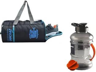 EMMCRAZ black Sports Duffel with Shoe Compartment with gallon bottle fitness & gym kit