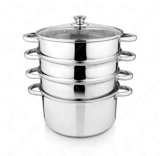 URBAN SPOON Stainless Steel 4 Tier Induction Bottom Steamer, Dutch Oven - 14L - 26 Cm Stainless Steel Steamer
